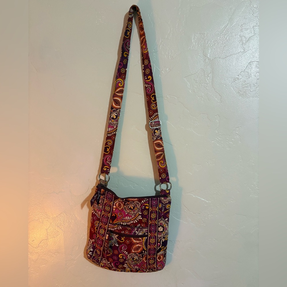 Vera Bradley Plum Paisley Adjustable Crossbody in Burgundy and Pink